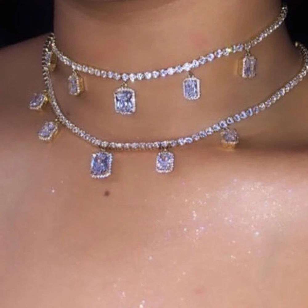 NEW! Dainty 18K Gold Gemstone Tennis Chain Choker